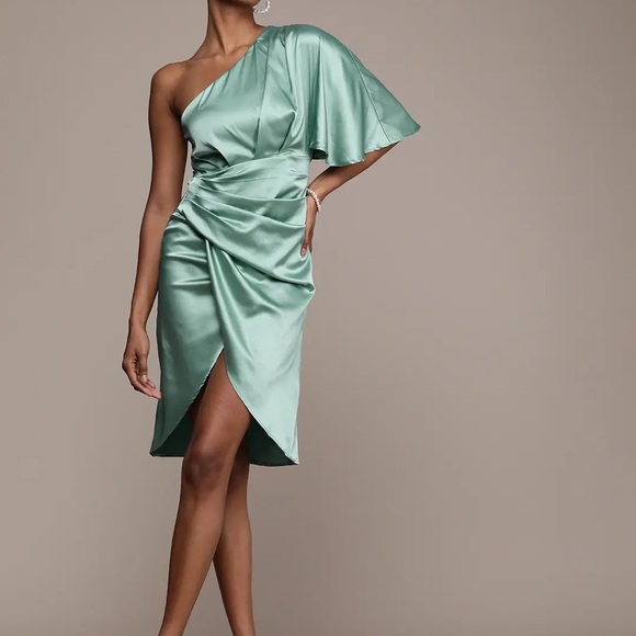 anrabess Dresses & Skirts - Anrabess NWT Satin Mint green One Shoulder  Bodycon Midi cocktail dress-L
